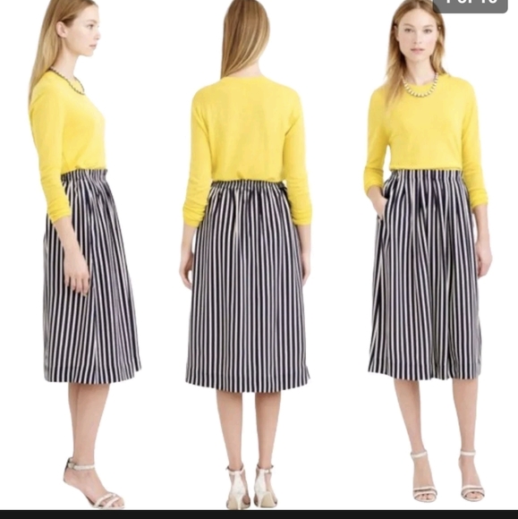 J. Crew Striped Paper Bag Waist Pleated Midi Skirt Size 12 - Picture 2 of 6